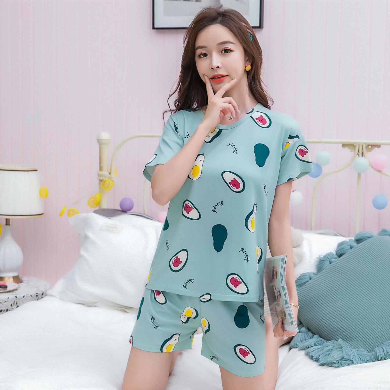 

yeebooter summer pajamas set cartoon women sleepwear print cute short sleeve pijamas mujer leisure homewear girls tracksuit, Black;red