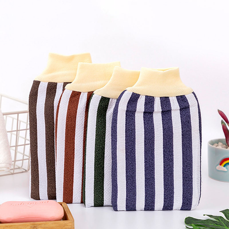 4Colors Stripe Pattern Bath Supplies Scrub Glove Massage Gloves Rayon/Towel Cloth Shower Wash Tools Exfoliating Body Face Clean-image-690372313