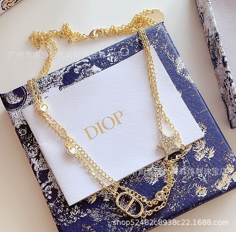 

d Family / Dijia New Double Necklace Five Pointed Star Gold Cd Letter Diamond Bracelet for Women, Red;blue