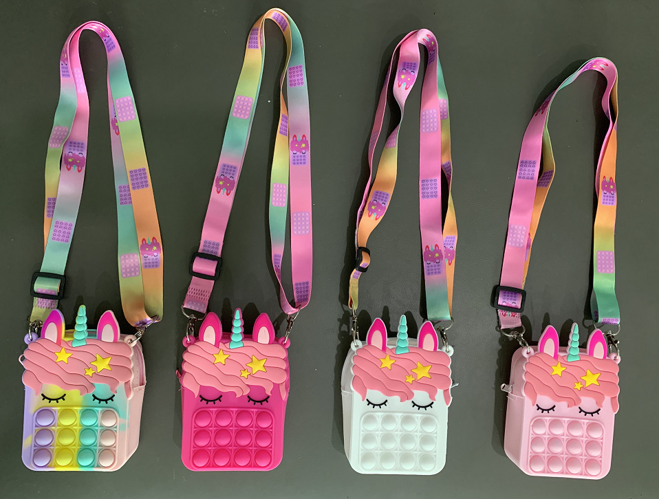 

New Fidget Toy Popper Sensory Popet Silicone Push Bubble Stationery Storage Bag Popite Poppit Decompression Unicorn backpack, As shown