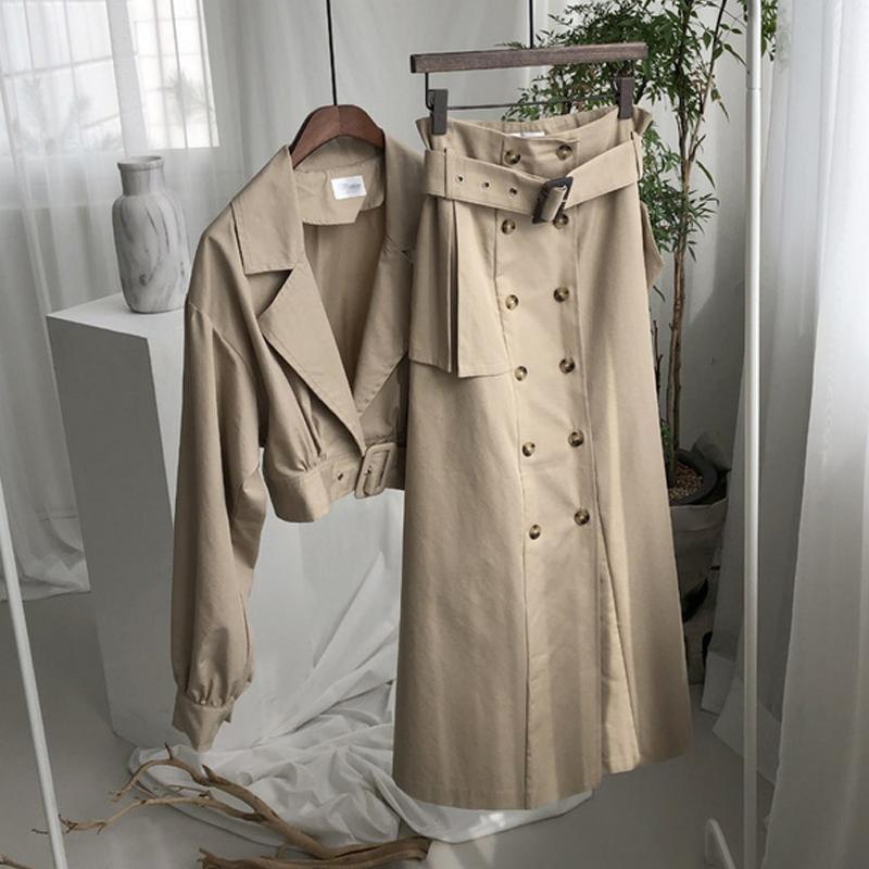 

Work Dresses Vintage Puff Sleeve Turn Down Collar Jacket Women Short + Double Breasted Straight Skirt Korean Matching Sets Dress Plus Size, White;black