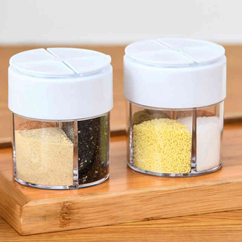 1/2PCS Seasoning Box 4 Compartments Kitchen Spice Storage Bottle Jars With Lid Storage Salt Pepper Cumin Kitchen Tool-image-694038633