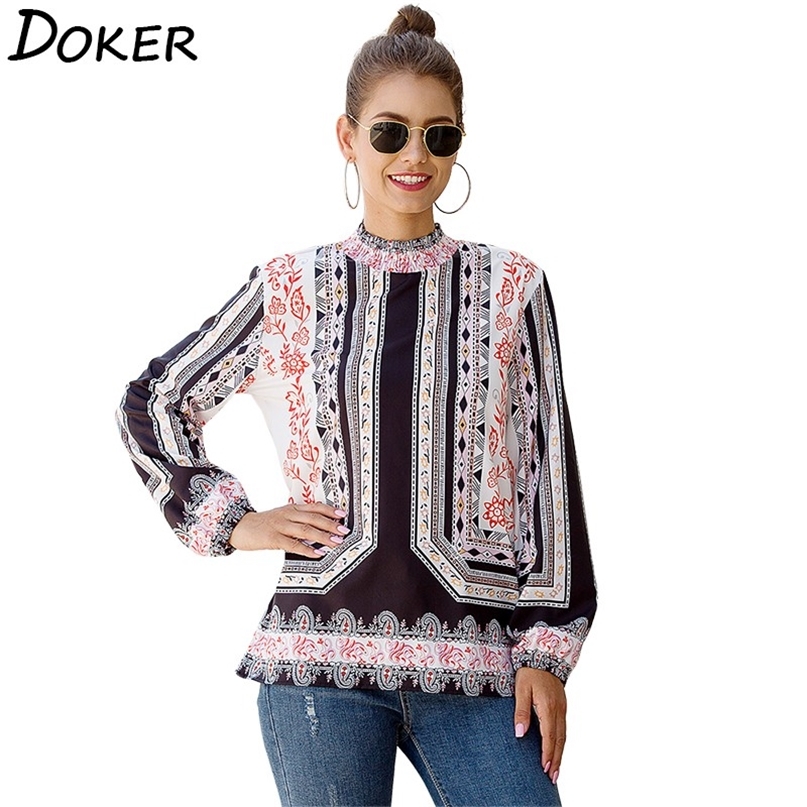 

Print Womens Tops And Blouses Spring Fashion Stand Collar Long Sleeve Casual Plus Size Ladies Office Shirts Ropa Mujer 210603