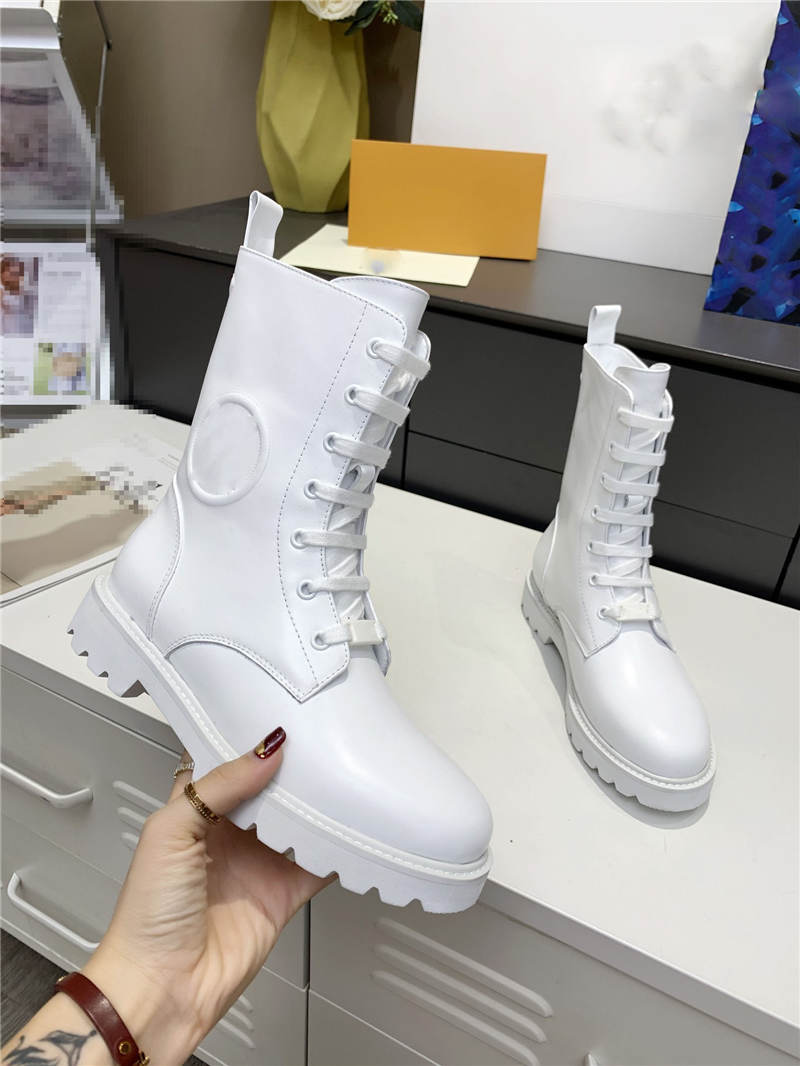 

Designer Luxury Womens Lace-Up Ankle Boots White Ladies Retro Booties With Dust Bag Original Box, Don't pay it