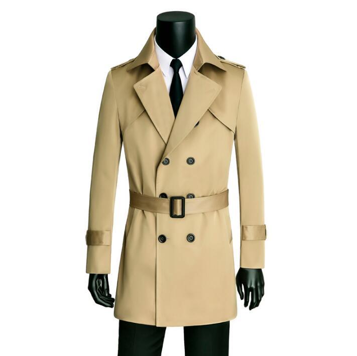 

Men' Trench Coats Khaki Mens England Man Double Breasted Coat Men Clothes Spring Autumn Slim Fit Overcoat Long Sleeve Designer, Black