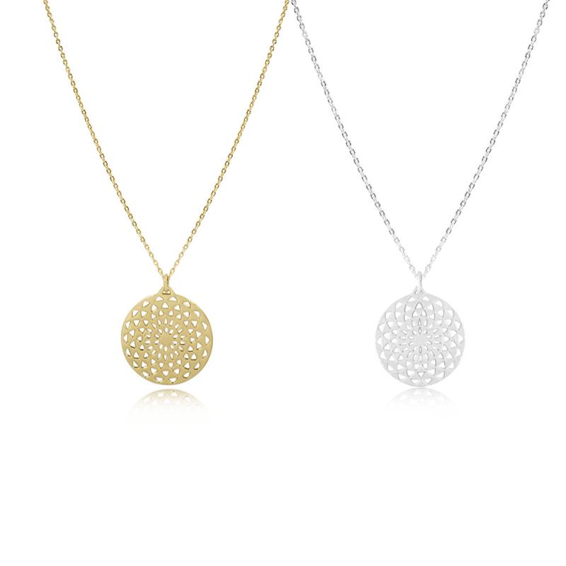 Pendant Necklaces Classic Gold Color Round Disc Filigree Necklace For Women Casual Trendy Delicate Tiny Special Graphic Charm Jewelry-image-709026985