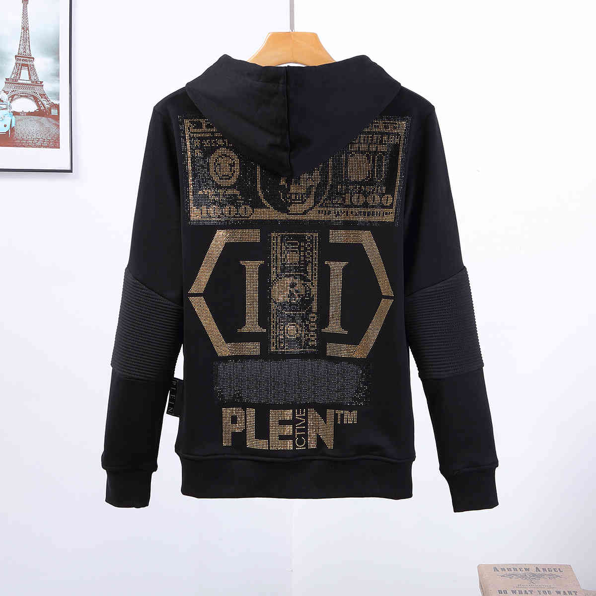

Brand Hoodie PLEIN BEAR Warm Thick Sweatshirt Hip-Hop Loose Characteristic Personality Skull Pullover Rhinestone Luxury Men's 81442, Black