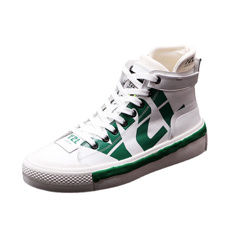 

Luxury Designer Men High Tops Casual Shoes Fashion Flat Sneakers European Young Web Celebrity Ankle Boots Man Board Shoes, White green