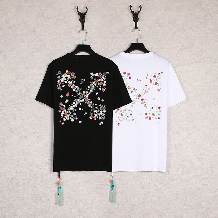 

Men's Tshirts Off Summer Fashion Brand Flower Arrow Print Short Sleeve T-shirt European Loose and Women's, White;black