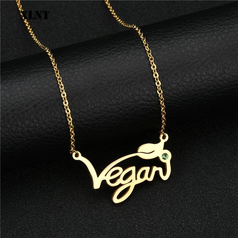 

Pendant Necklaces XLNT Silver Gold Rose Vegan Necklace Letters Vegetarian Choker Jewelry Gift For People