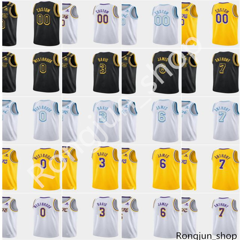

2021 2022 Screen Print Custom Basketball Carmelo Anthony Russell Davis Westbrook Dwight Howard Yellow Black White James Jerseys High Quality, Black;red