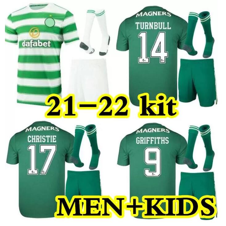 

Kids kit+socks 21 22 Celtic soccer jerseys Home and away green EDOUARD BROWN FORREST CHRISTIE GRIFFITHS MCGREGOR Maillots de football Shirts uniforms
