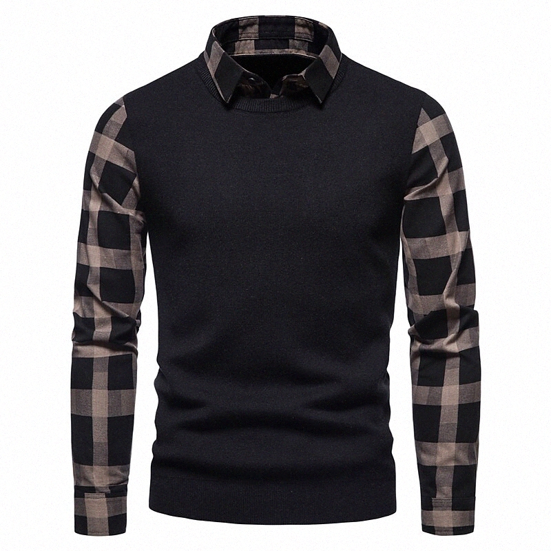 Men's Pullover Knitted Solid Color Stylish Casual Long Sleeve Sweater Cardigans Shirt Collar Fall Winter Black H4EY#