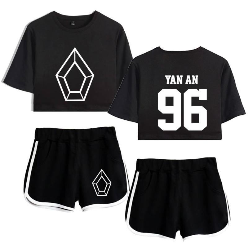 

Pentagon YAN AN 96 Exposed Navel Black T Shirt+ Shorts Women's Two-piece Sets Fashion Summer Women's/girl's Casual Tracksuits, Gray