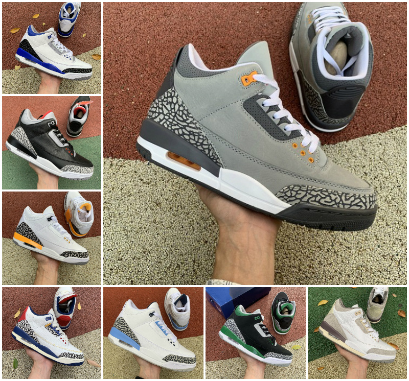 

Racer Blue 3 3s Basketball Shoes Jumpman Mens Dark Iris Desert Elephant Cardinal Fire Red Cool Grey UNC Fragment Knicks Georgetown Muslin White Black Cement Sneakers, Bubble package bag