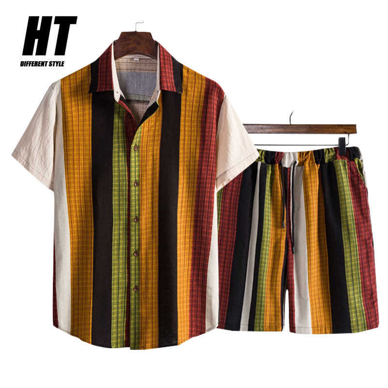 

Men Sets Hawaiian Floral Print Shirt Set 2 Pieces Outfit +Beach Shorts Casual Wear Holiday Suits Summer Male Streetwear 210603, Tz19
