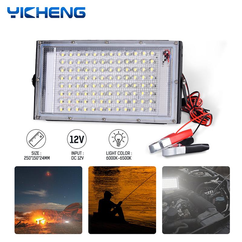 

Floodlight 100W DC12V Electric Clip Charger LED Emergency Lamp IP65 Waterproof Spotlight Outdoor Lighting For Camping Floodlights
