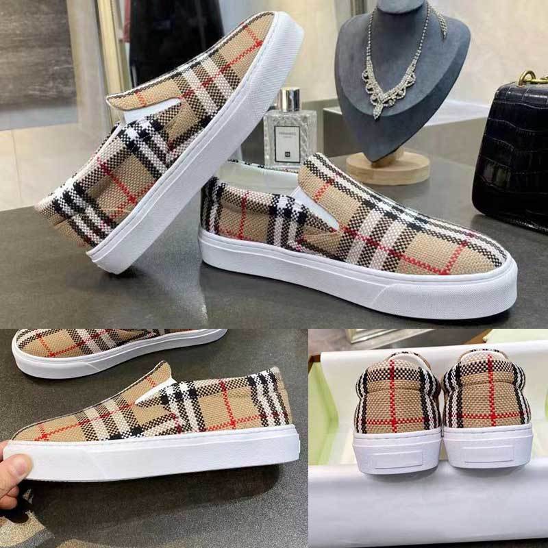 

Plaid shoe Spring mens portable Vintage Check Cotton and Suede sports shoes luxury designer no shoelace design men or women couples walkinga, Black