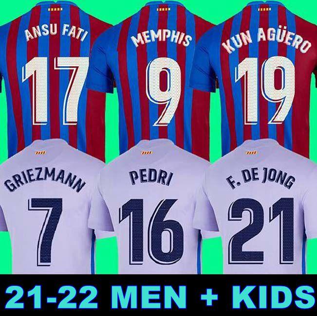 

Barcelona soccer jersey Kun Aguero 19 BARCA FC 20 21 22 ANSU FATI 2021 2022 GRIEZMANN F DE JONG DEST PEDRI kit shirt kids MEMPHIS Player version football shiirts