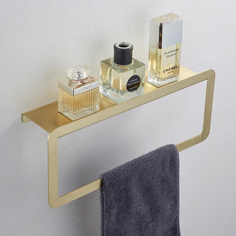 

Bathroom Shelves Shelf 304 Stainless Steel Bath Shower Rack Brushed Gold Corner With Towel Bar Hardware Wall Mounted 30/40cm
