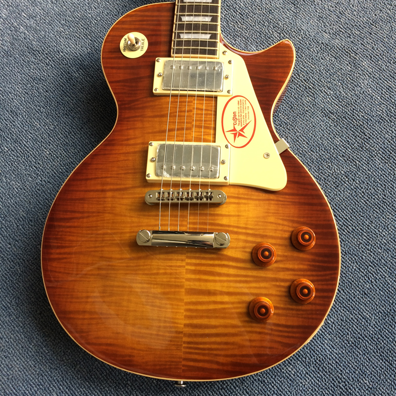 

one piece Neck & body electric guitar in Smoke colour ,Upgrade Tune-o-Matic bridge Tiger Flame guitar,frets edge binding170919