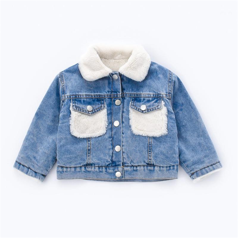 

Jackets Toddler Baby Denim Jacket For Girls Fleece Thicken Warm Lapel Top Coat Autumn Winter Solid Loose Kids Clothes Boys 1-6 Years, Blue;gray
