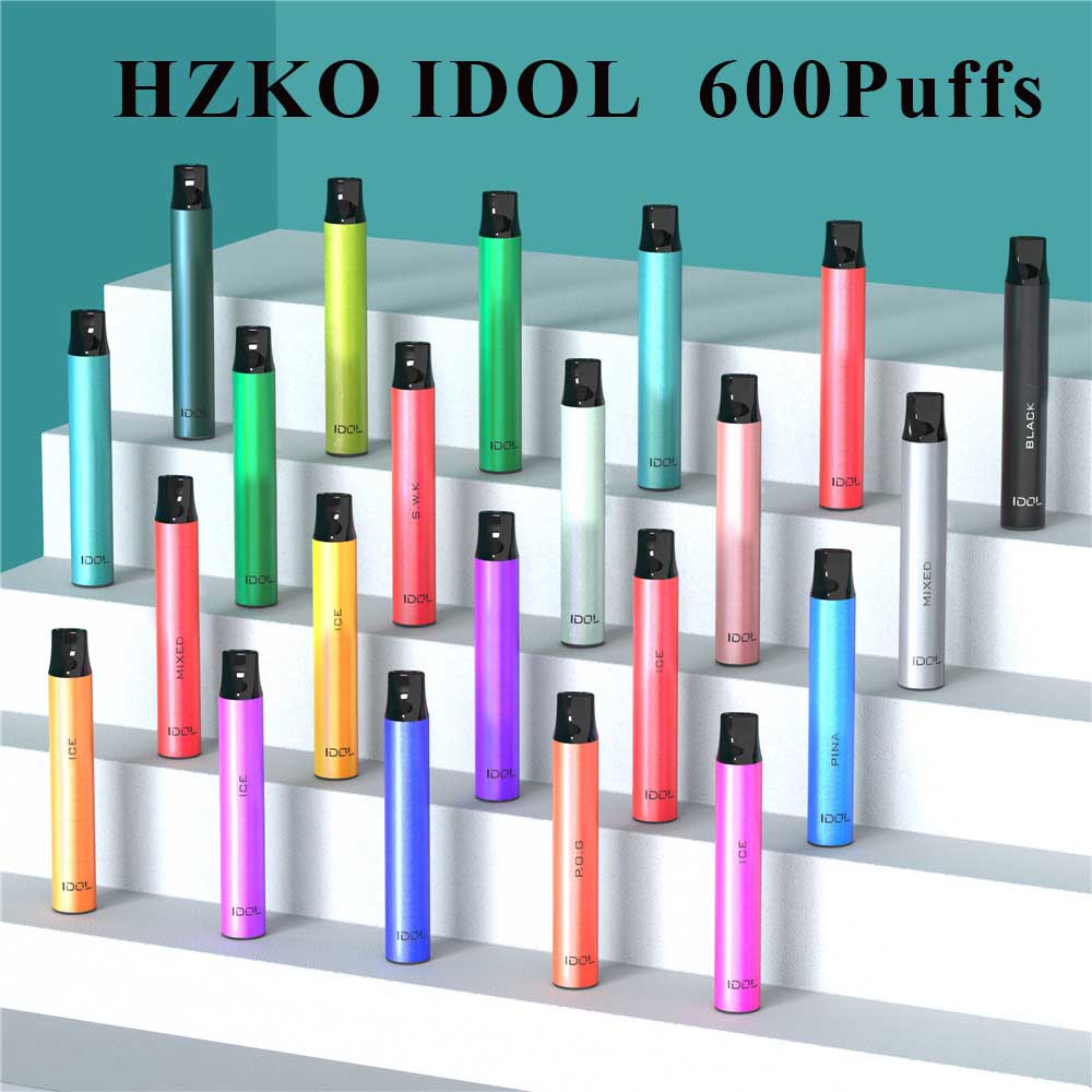 

100pcs Original HZKO IDOL Disposable Pod Device Pen Kit 600 Puffs 500mAh battery Prefilled 3ml Cartridges Vape Pen Vs Plus Bar Stick