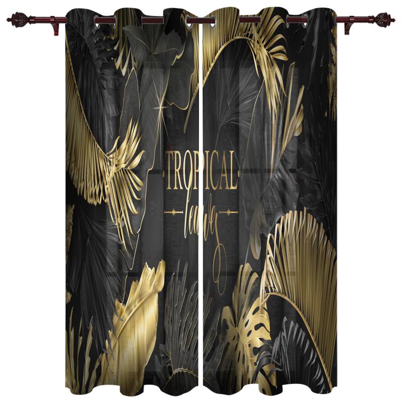 

Luxury Home Window Curtains Jungle Golden Leaves Pattern Living Room Closet Kitchen Bedroom Exquisite Translucent Curtain & Drapes