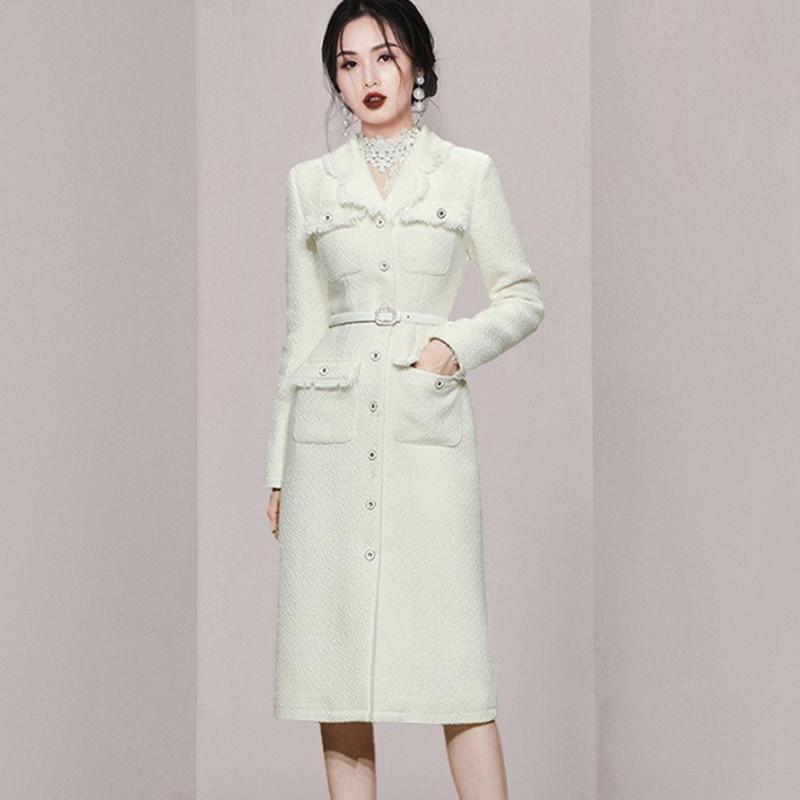 

Women' Trench Coats High-End Elegant Office Tweed Jacket Coat Women Korean Fashion Slim Single-Breasted Pocket Business Overcoat Vestidos, Picture color