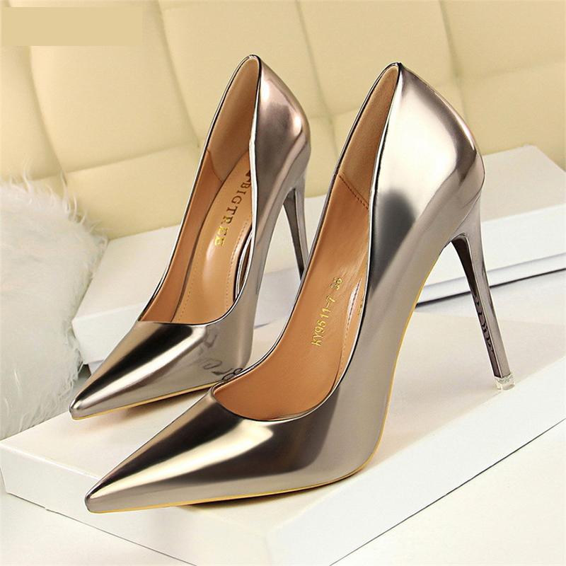 

Dress Shoes BIGTREE Women Pumps Patent Leather Fashion Sexy High Heels Office Women's Wedding Party, 1829-2-sliver