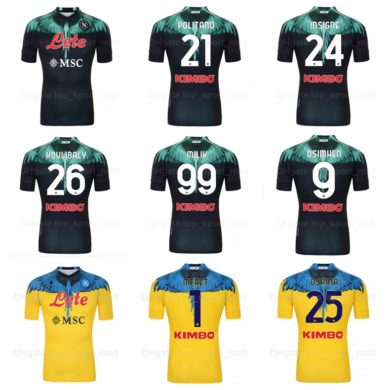 

2021-2022 Soccer SSC Napoli Jerseys 22 Di Lorenzo 37 Petagna 8 FABIAN 7 Elmas 25 Ospina 1 Meret INSIGNE POLITANO Football Shirt Kits, Black;yellow
