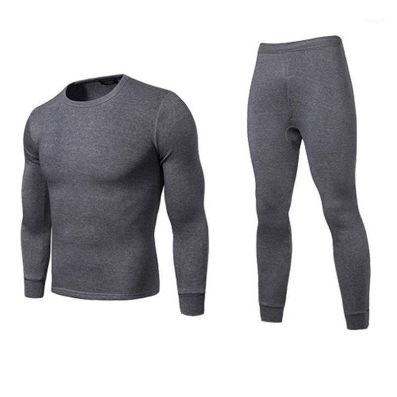 

Men Winter Warm Long Johns Plus Size Solid Color Thermal Sleeve Top Pants Underwear Set, Black