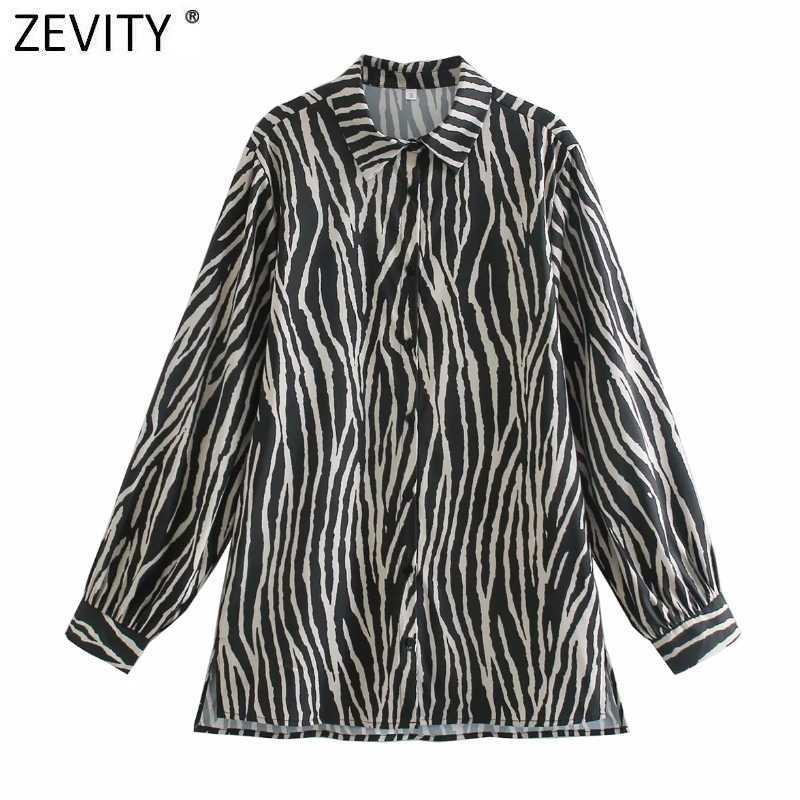 

Zevity Women Animal Pattern Print Casual Smock Blouse Office Ladies Turn Down Collar Shirt Chic Retro Blusas Tops LS7504 210603, As pic ls7504cc