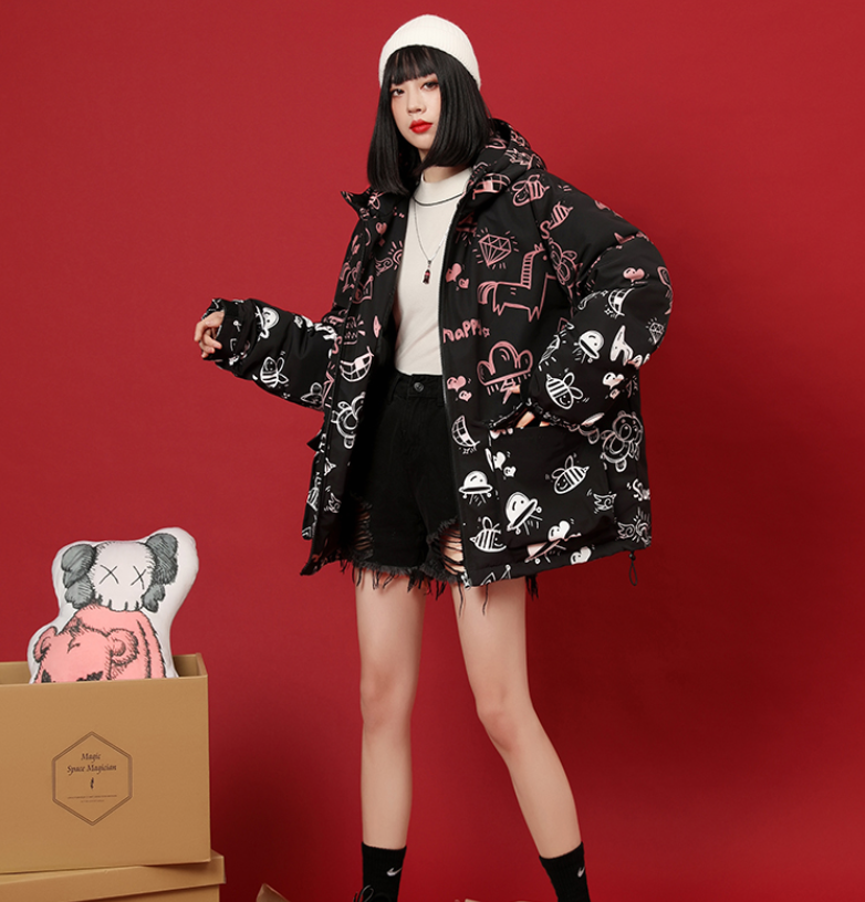 

Cotton padded jacket winter 2021 bread jacket Korean version loose Hong Kong style cotton padded jacket oversize female fashion, Tan;black