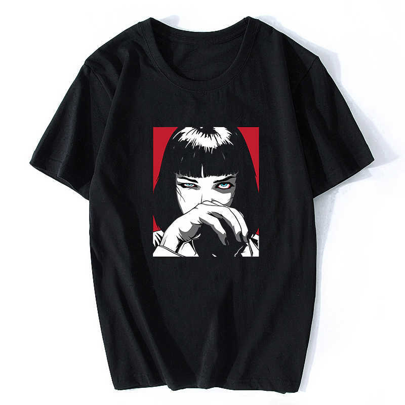 

Quentin Tarantino Pulp Fiction Mia Vintage Men/women Fashion Men Cotton Movie 90S T-shirt Streetwear Punk Rock Aesthetic Clothes X0621, Black