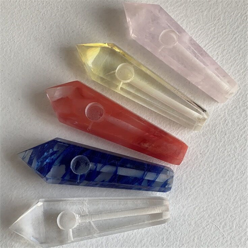 

Natural Smoking Crystal Stone pipe For Smoke Tobacco Quartz healing Hand Pipes & Carb Hole Gemstone bong tool