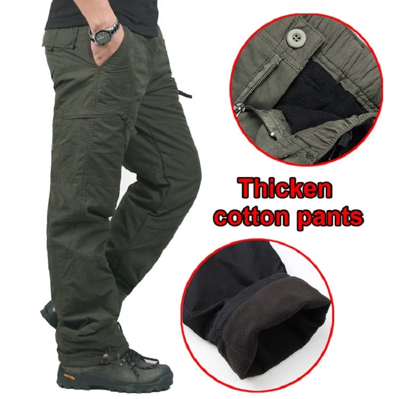 

Men's Winter Warm Thick Pant Double Layer Fleece Military Army Camouflage Tactical Cotton Long Trouser Male Baggy Cargo Pant Men 210518, B khaki