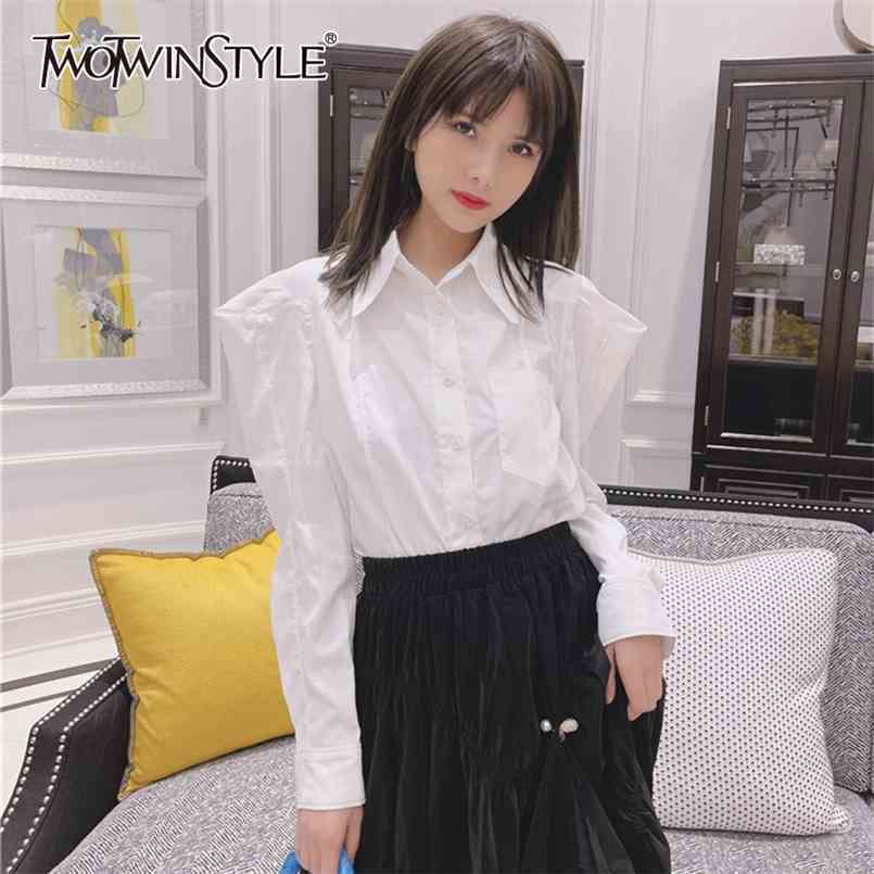 

Minimalist Casual Blouse For Women Lapel Long Sleeve Loose White Shirt Female Fashion Clothing Spring 210524
