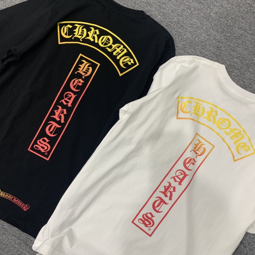 

Trendy chromehearts croxin horseshoe colorful gradient T-shaped letter men's and women's Casual Short Sleeve T-ShirtXHR0, White;black