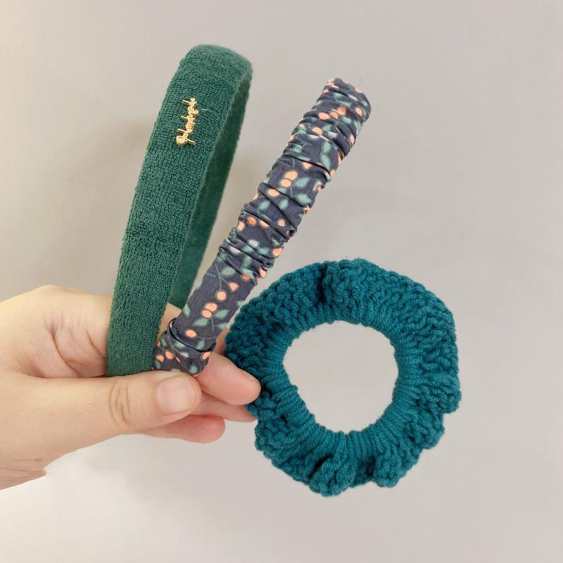 

Hair Accessories 3PCS Fall/winter Velvet Floral Band Set South Korea Sweet Girl Flower Hoop Fashion Headband Rope, Green