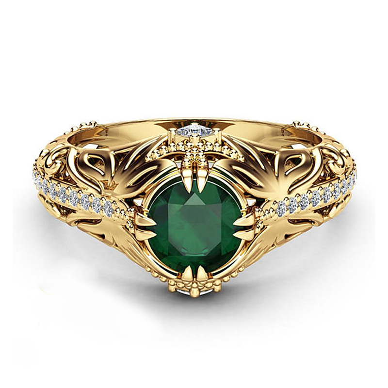 

Popular Emerald Green Diamond Side Stones Love Rings Four Paws Gold White Brass Plated Women Engagement Wedding Promise Ring for Her American and European Styles