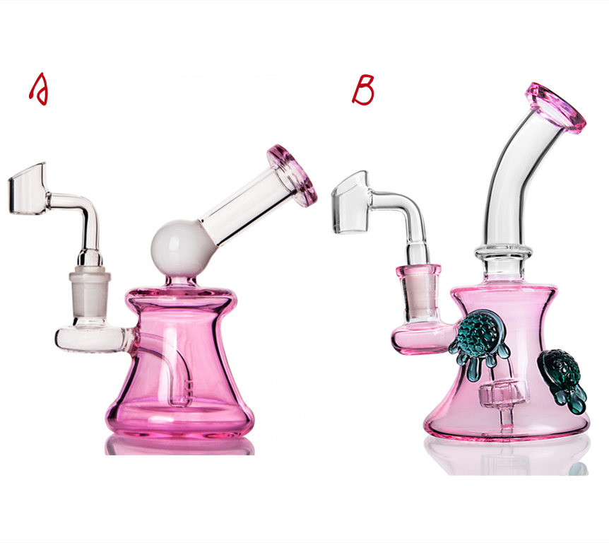 

pink color unique shape glass bong super recycler bent type hookah water dab rigse Smoking pipe