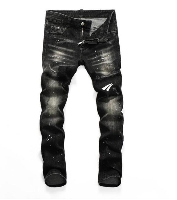 

Mens Badge Rips Stretch Black Men Jeans Fashion Slim Fit Washed Motocycle Denim Pants Panelled Hip HOP Trousers Jeans#003, Logistics price subsidies