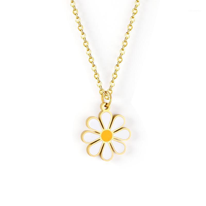

Chains 100% Stainless Steel Daisy Pendant Necklace For Women Little Clavicle Chain Gold/Sliver Color Gift Friends