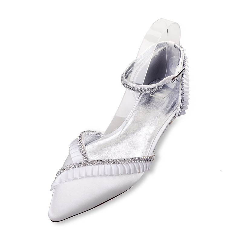 

Sandals Women Satin Crystals Wedding Flats for Bride Pointed Toe Ankle Buckle Strap Pleats Formal Party Dress Flat Shoes F3K7, Ivory