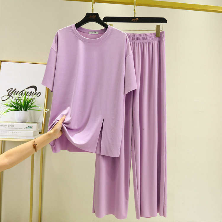 

Women's Sleepwear Korean Ice Silk Thin Pajamas For Women Short Sleeve Trousers Set Spring Summer Modal Nightwear Two Piece Suit Pijama Mujer WSJS, Yellow