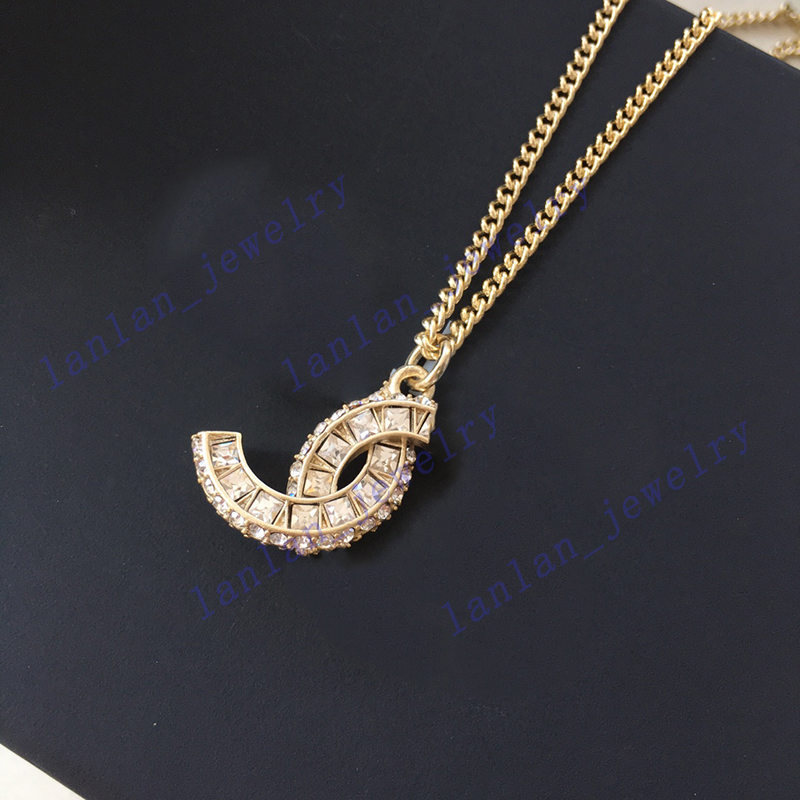 

Women's Designer Pendant Necklaces Classic Letter Logo Square Diamond Necklace With Box LH-C5, Silver
