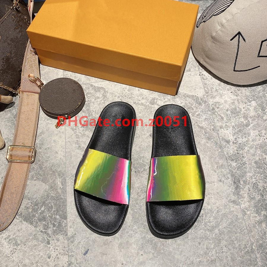 

2021 Men Women Slippers designer Sandal Summer Fashion Shoes Soft Base Support With Anti-Slip Feature Sea Beach slides Dazzle flip-flops Fir, Black