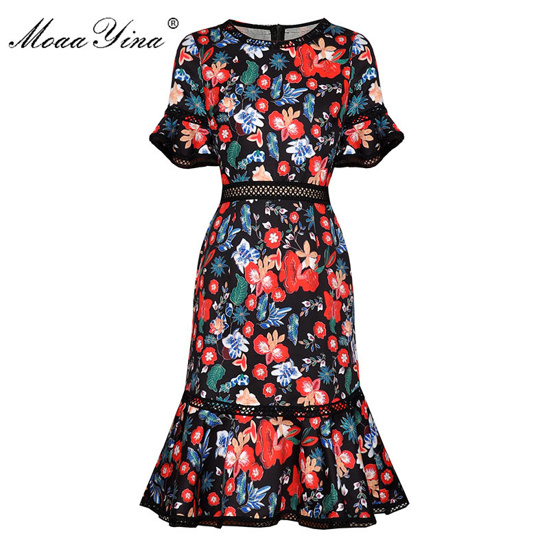 

Fashion Designer dress Summer Women's Dress Flare Sleeve Floral-Print Package buttocks Mermaid Dresses 210524, Multi