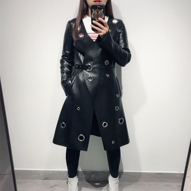 

Women's Leather & Faux Ladies Real Coat Women Windbreak Long, Black